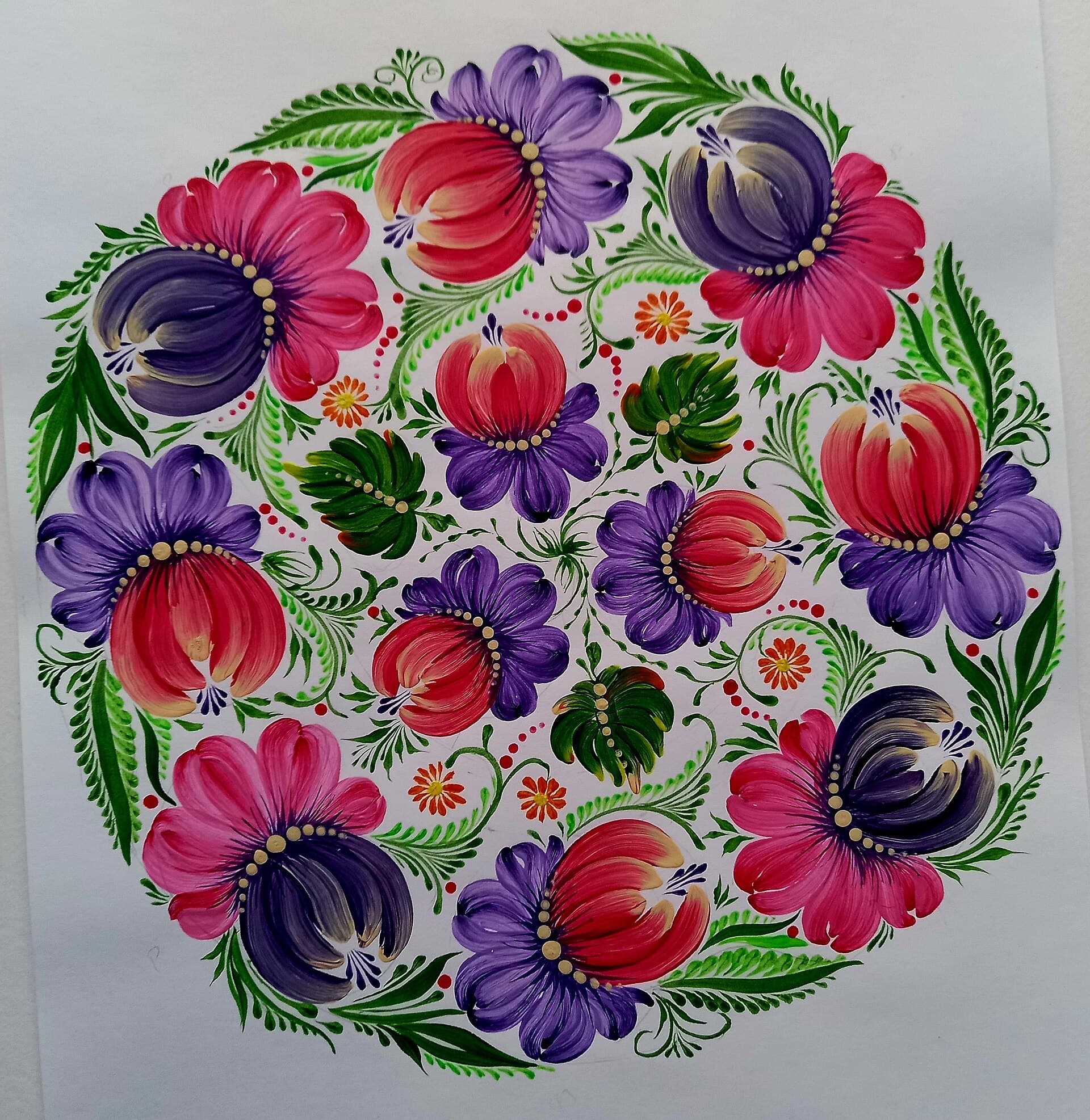 Wreath of tulips and dark blooms